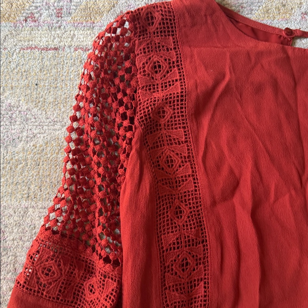 Rustyorange ASTR the Label long-sleeve shift dress crochet & embroidery large - Picture 5 of 7